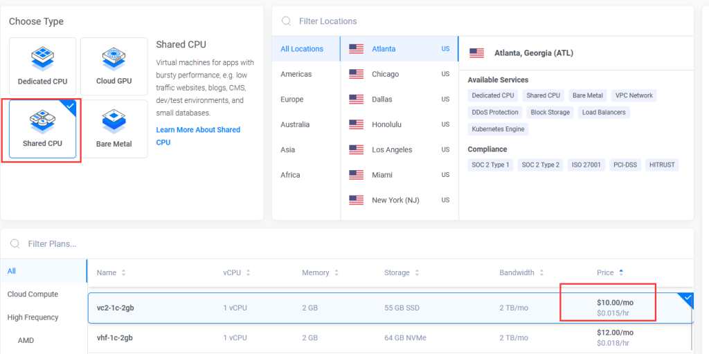 Vultr 共享 CPU 的价格